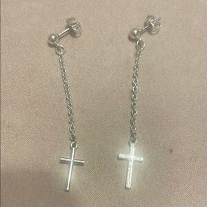 Silver Cross Dangle Earrings